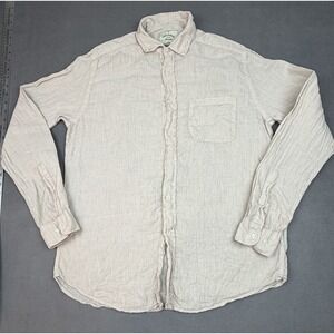 Portuguese Flannel Linen Shirt Mens Medium Brown Lightweight Preppy Vacation